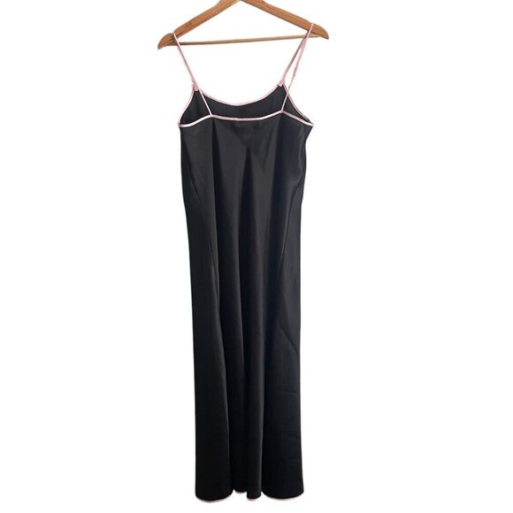 Oscar De La Renta Pink Label Satin Floral Embroidered Nightgown Black Slip Dress - Picture 2 of 8